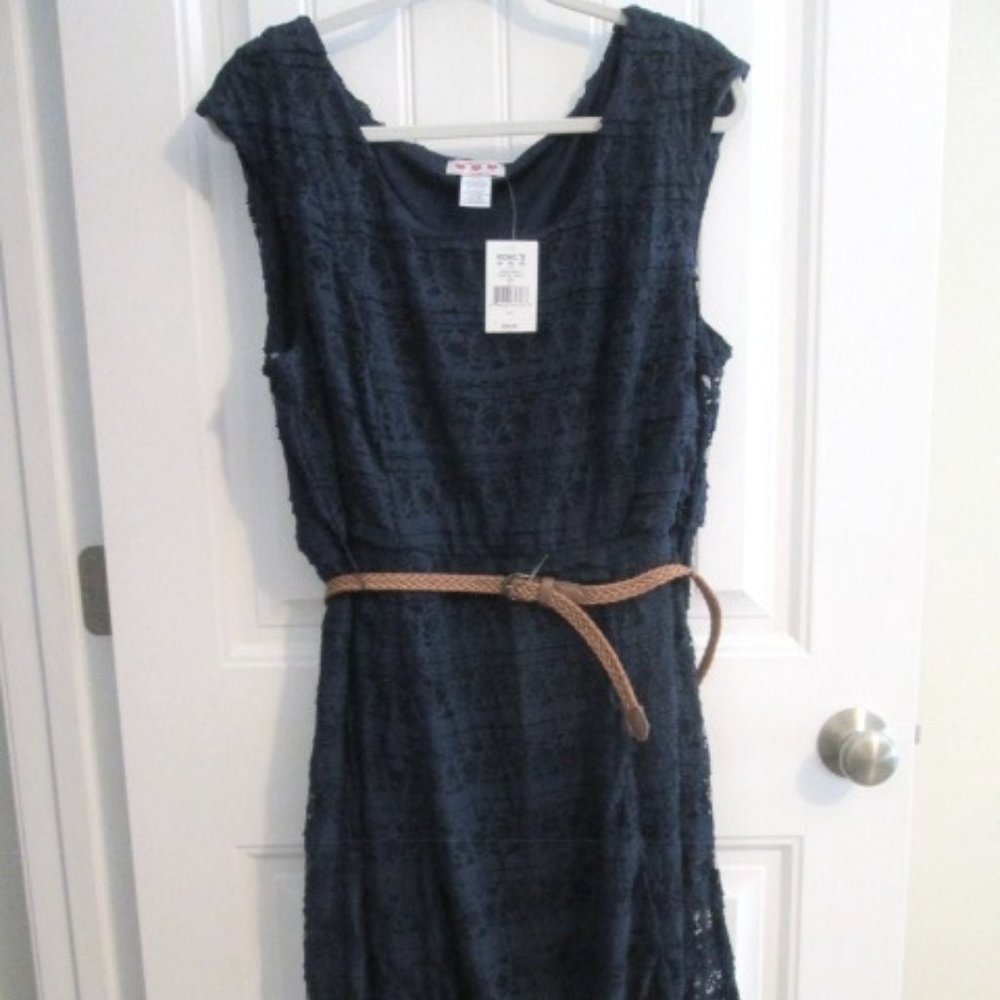 THREE PINK HEARTS $58 Navy Lace Belted Pull-On Cap-Sleeve Dress size 3X NWT